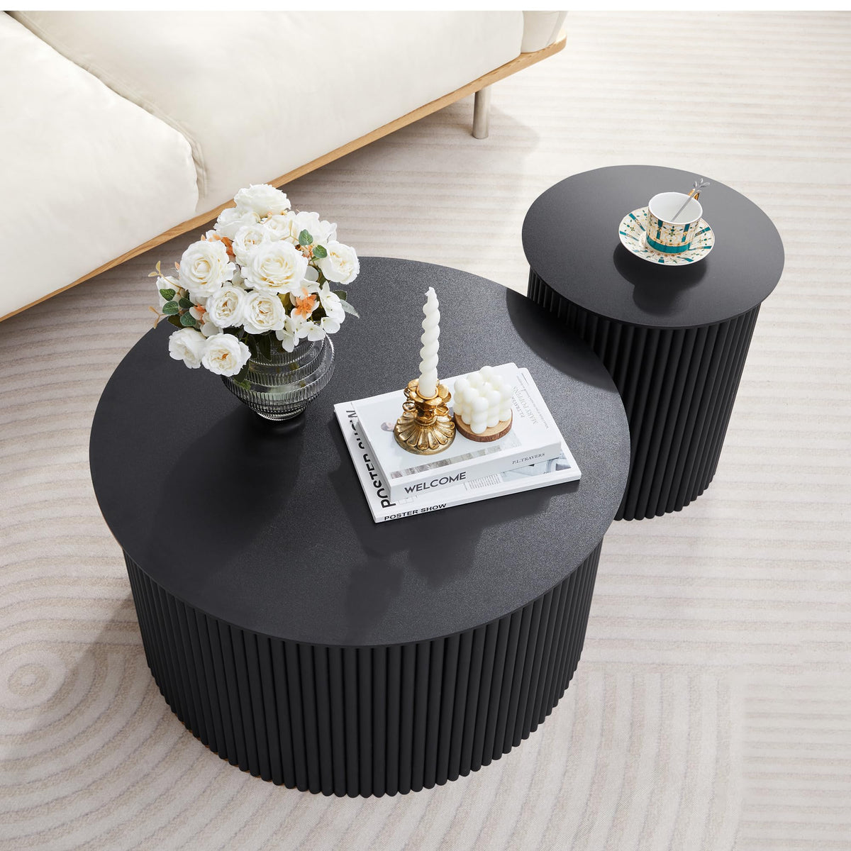 Fluted Round Nesting Coffee Table Set of 2 D12121