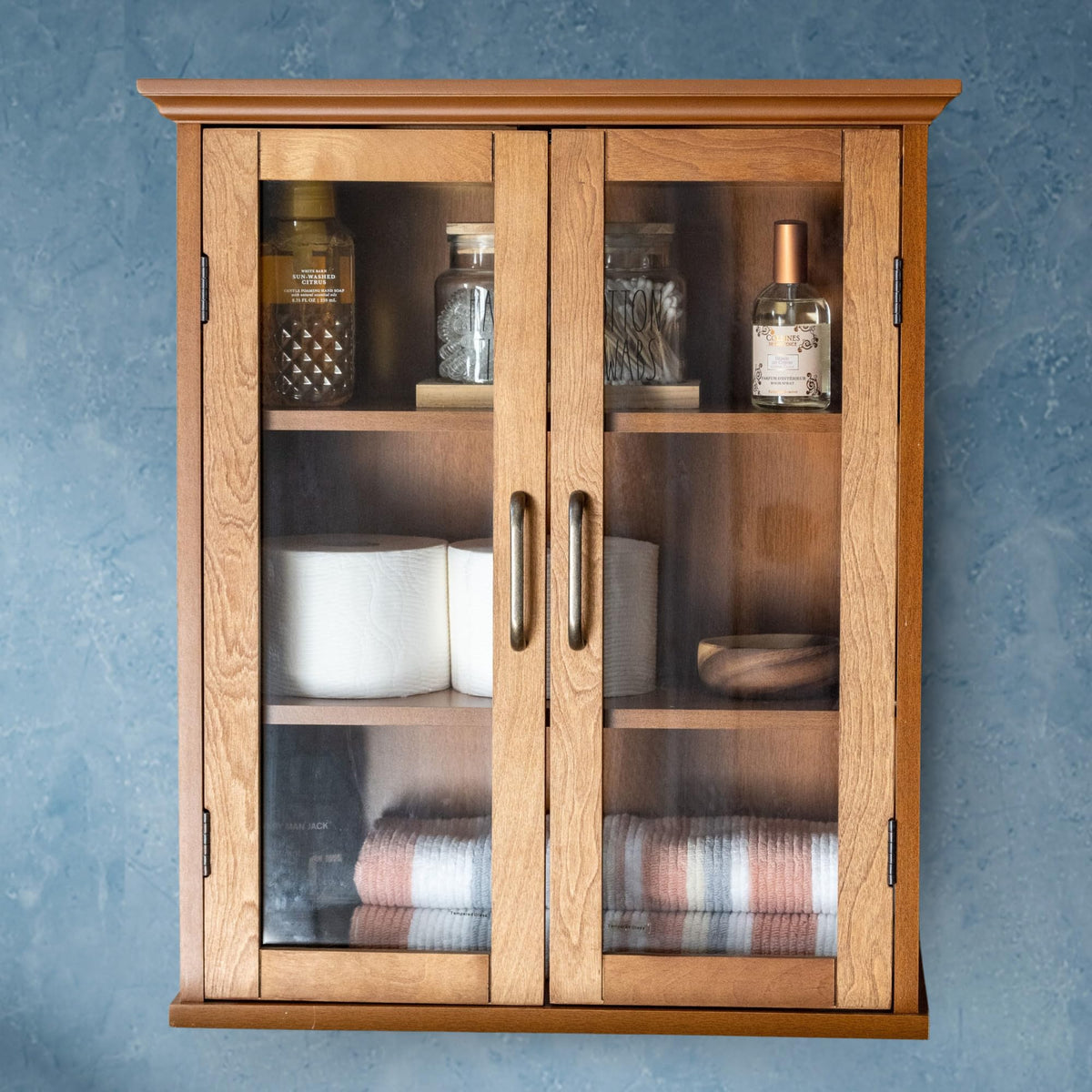 Wooden Over The Toilet Bathroom Medicine Cabinet with 2 Adjustable Shelves L7993