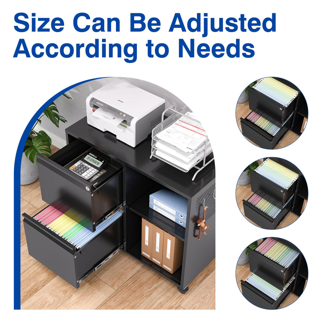 Black 2-Drawer Mobile File Cabinet with Lock D40589