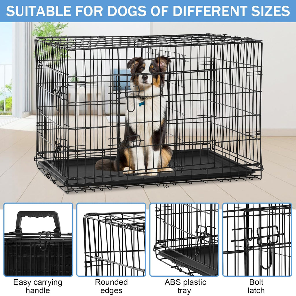 48 Inch Foldable Metal Wire Dog Crate with Tray K6067