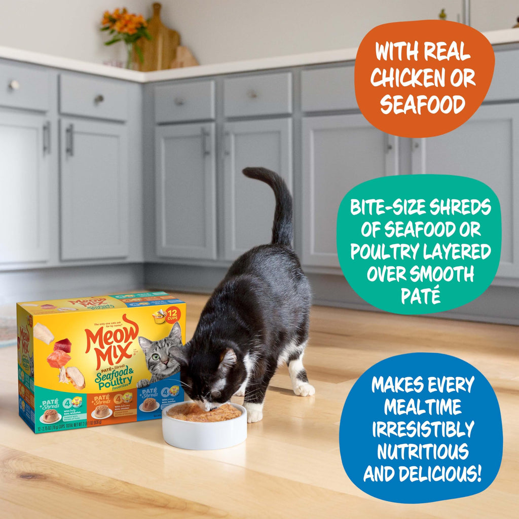 Dry Cat Food 6.3 Pound Bag + Wet Cat Food Variety Pack 2.75 Ounce Cups D7747