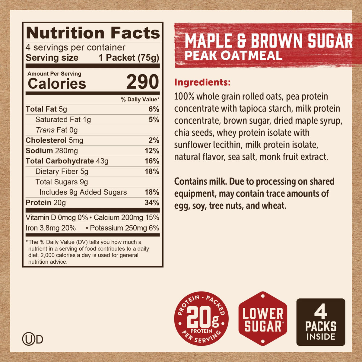 Instant Oatmeal, Maple Brown Sugar, High Protein, 6pk Z52790