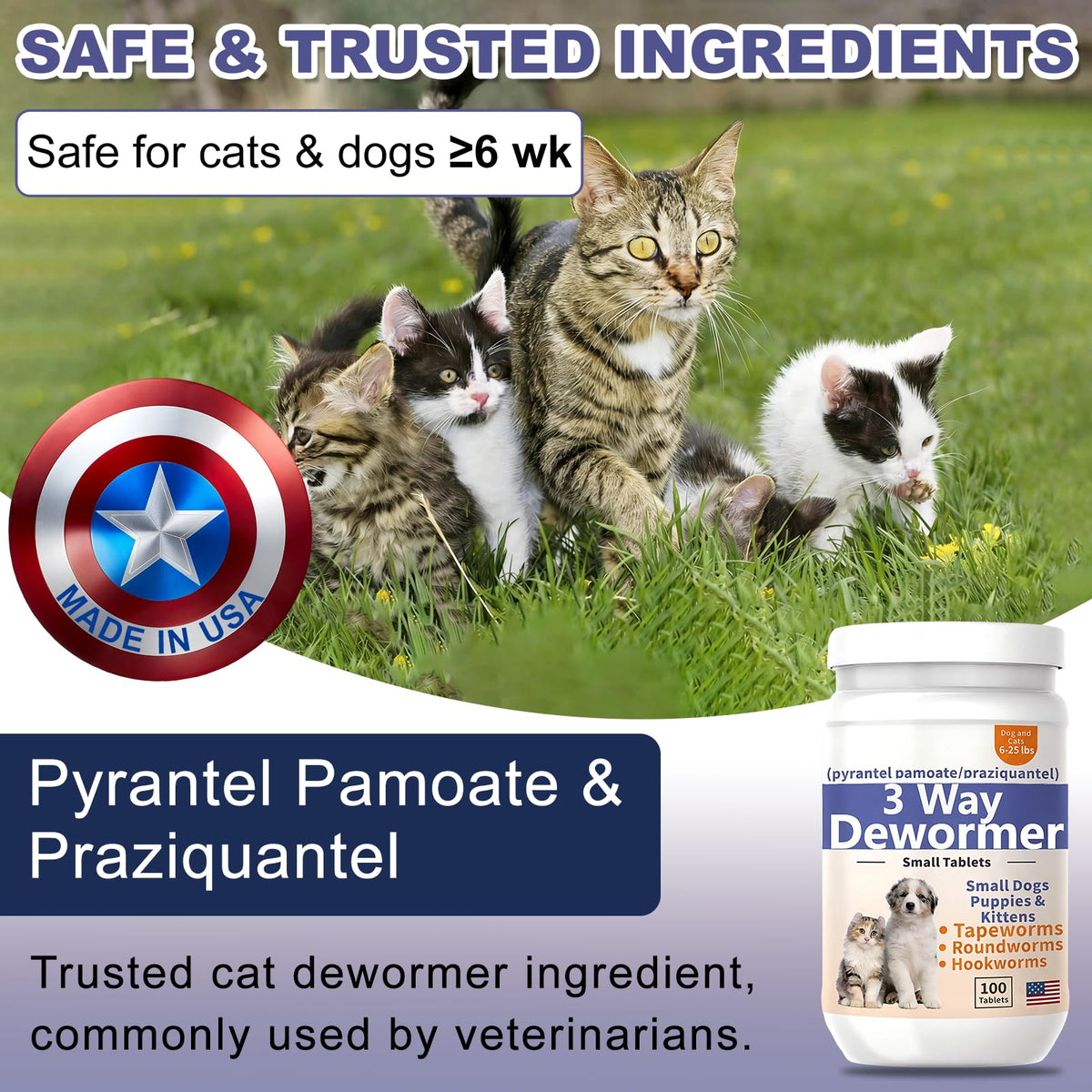 3-Way Dewormer for Small Dogs, Puppies & Kittens, 100 Tablets R657