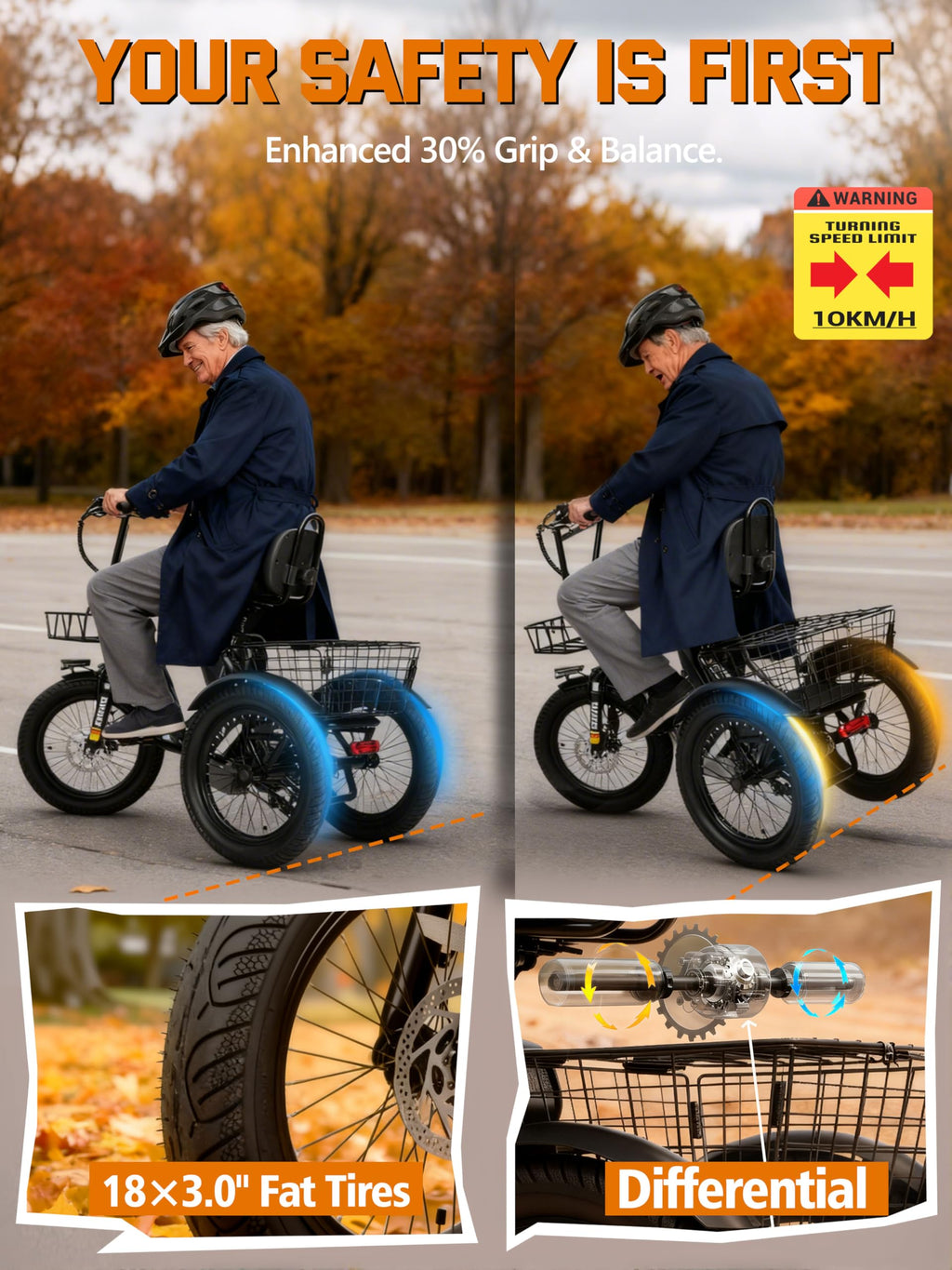 Electric Tricycle Bike 1200W Folding 3 Wheel Bicycle C517