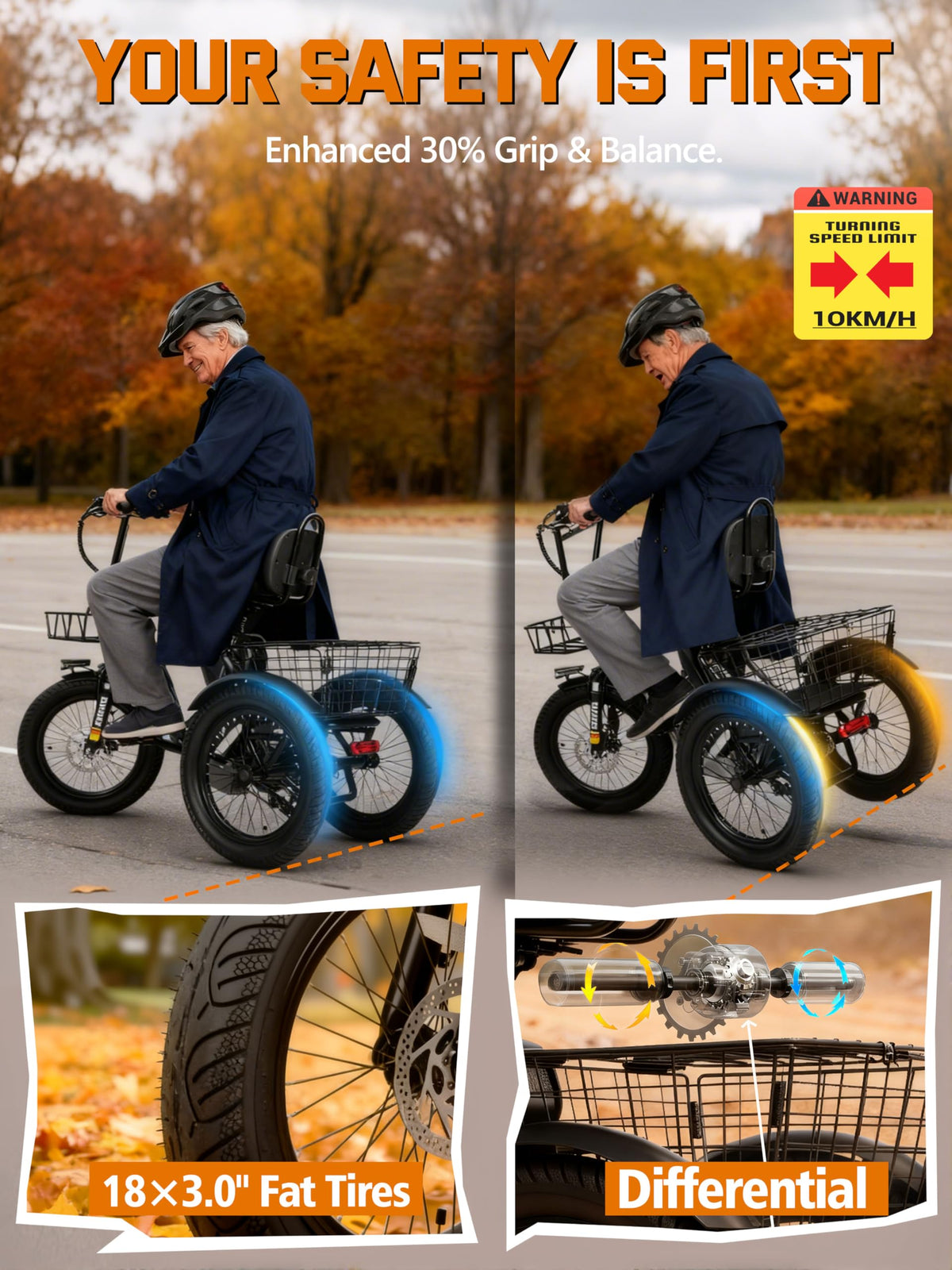 Electric Tricycle Bike 1200W Folding 3 Wheel Bicycle C517