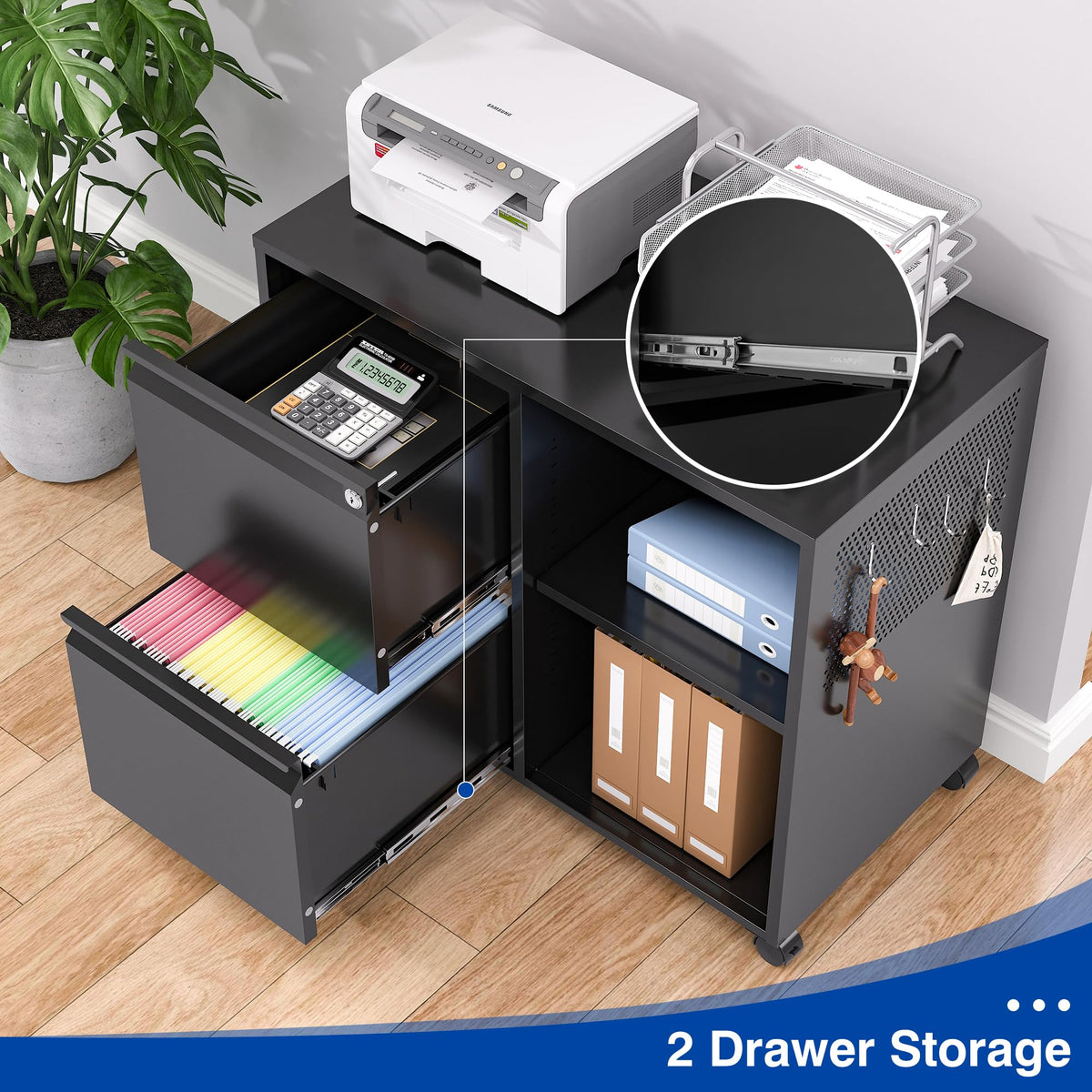 Black 2-Drawer Mobile File Cabinet with Lock D40589