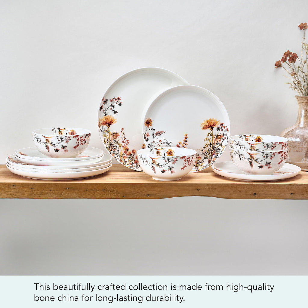 12 Piece Floral Bone China Dinnerware Set P942859