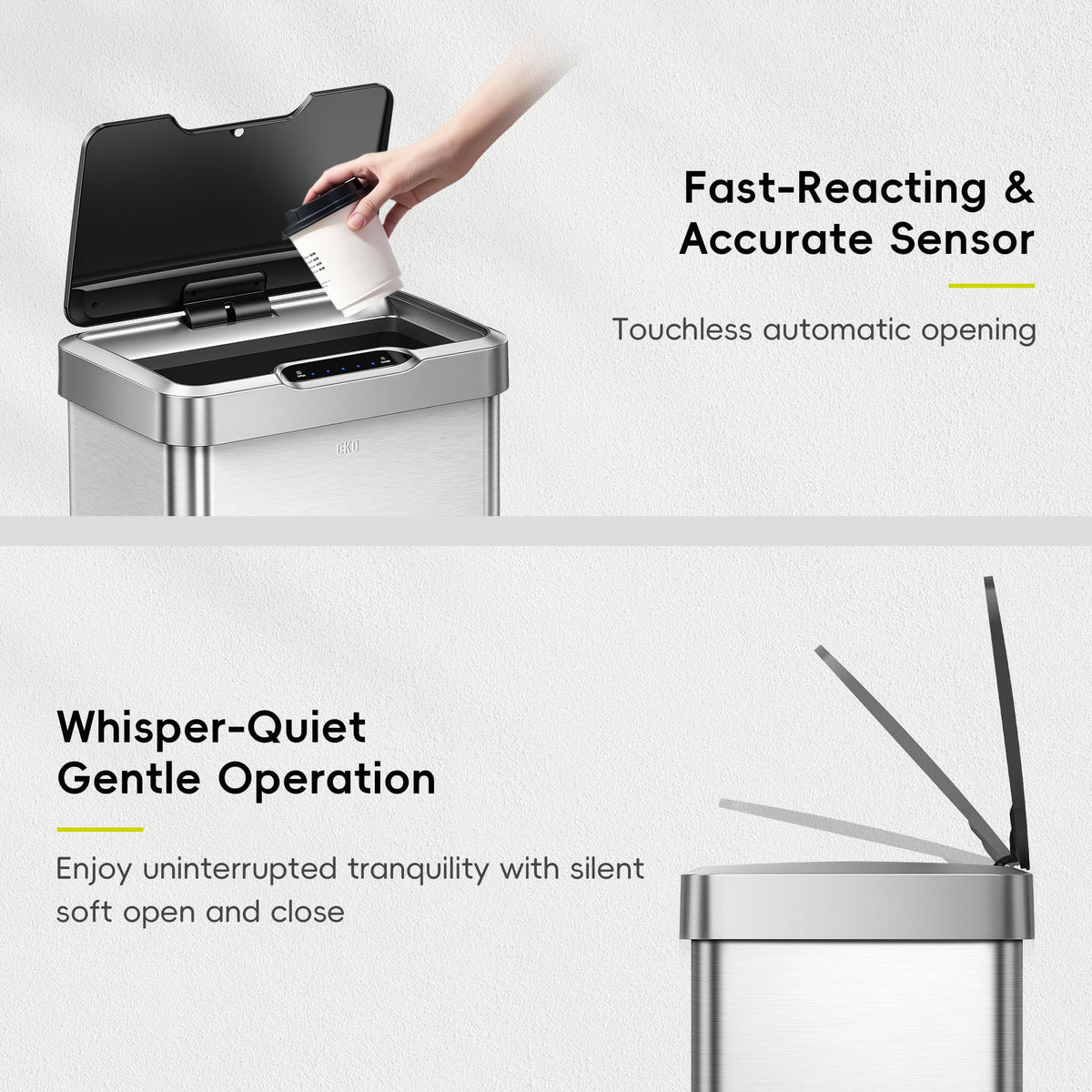 50 Liter Touchless Rectangular Motion Sensor Trash Can Brushed Stainless Steel Y852