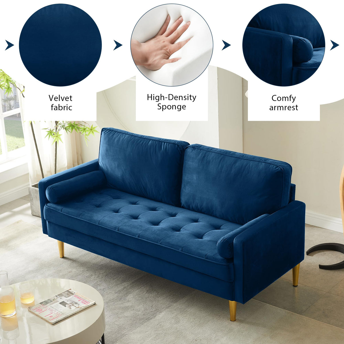 67" Velvet Tufted 2-Seater Sofa V8544