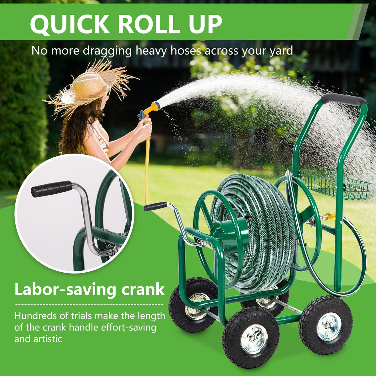 Garden Hose Reel Cart with 4 Wheels C2778