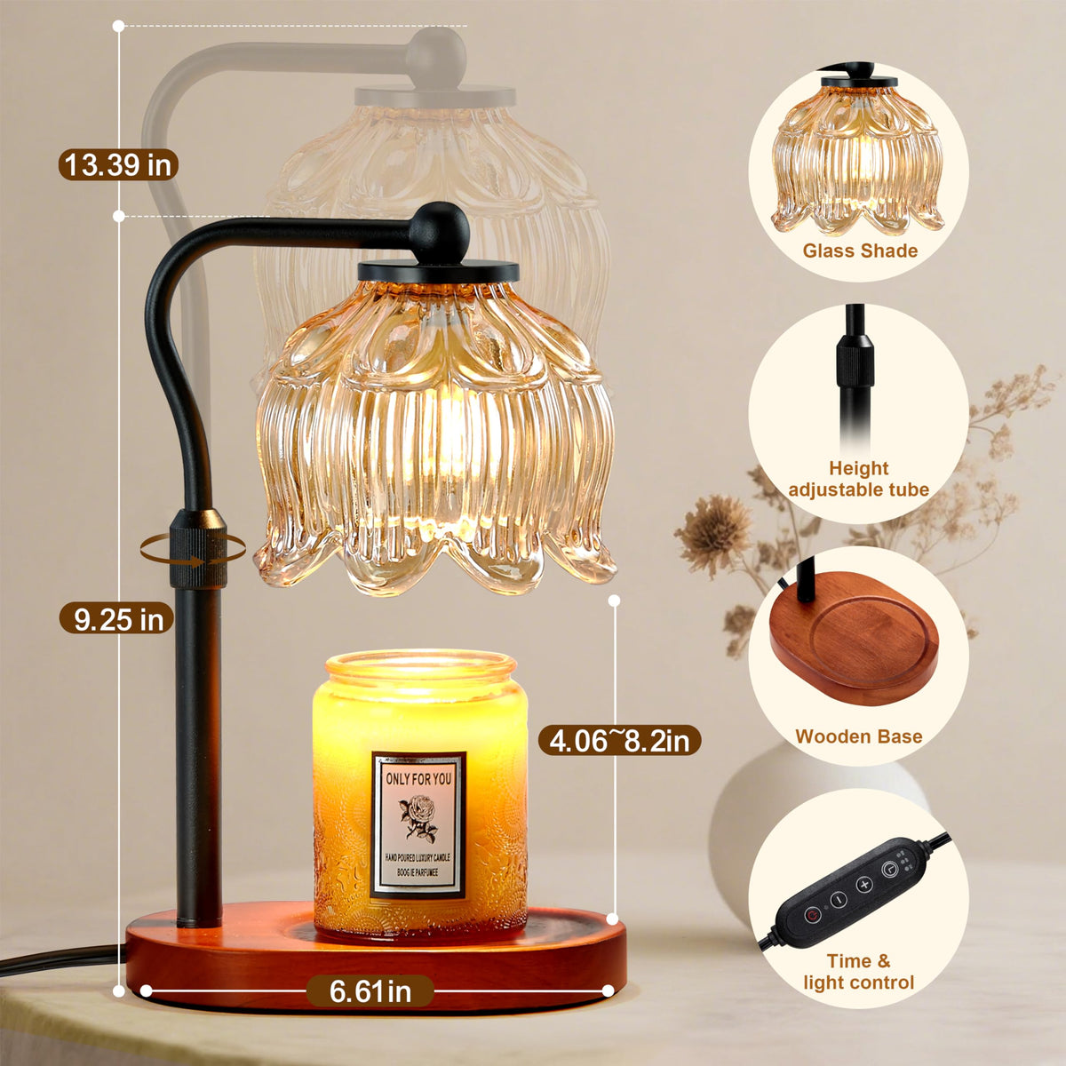 Candle Warmer Lamp with Timer & Stepless Dimming Z388