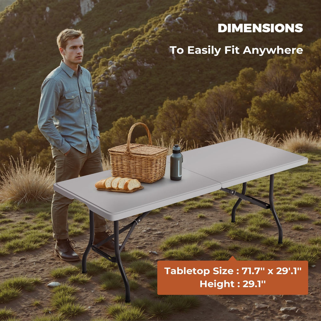 6FT Folding Table with Carry Handle, White, 1 Pack S584858