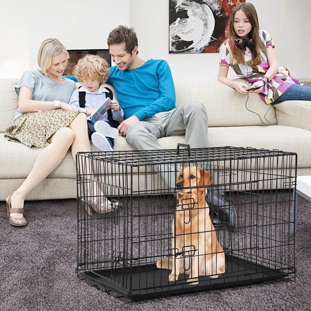 48 Inch Foldable Metal Wire Dog Crate with Tray K6067