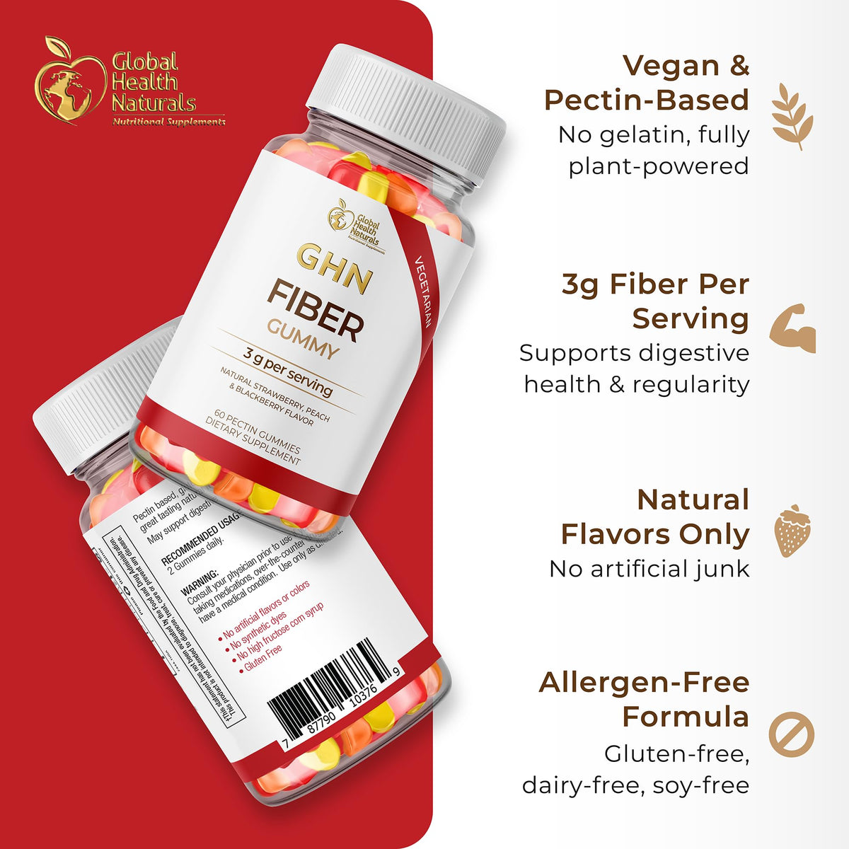 Vegan Fiber Gummies 3g Prebiotic Inulin Non-GMO Gluten-Free 30 Servings O364