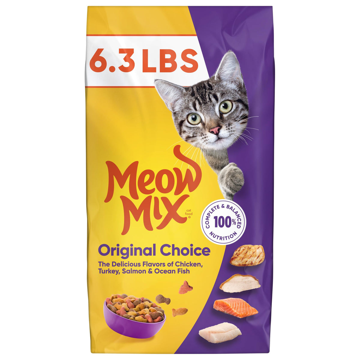 Dry Cat Food 6.3 Pound Bag + Wet Cat Food Variety Pack 2.75 Ounce Cups D7747