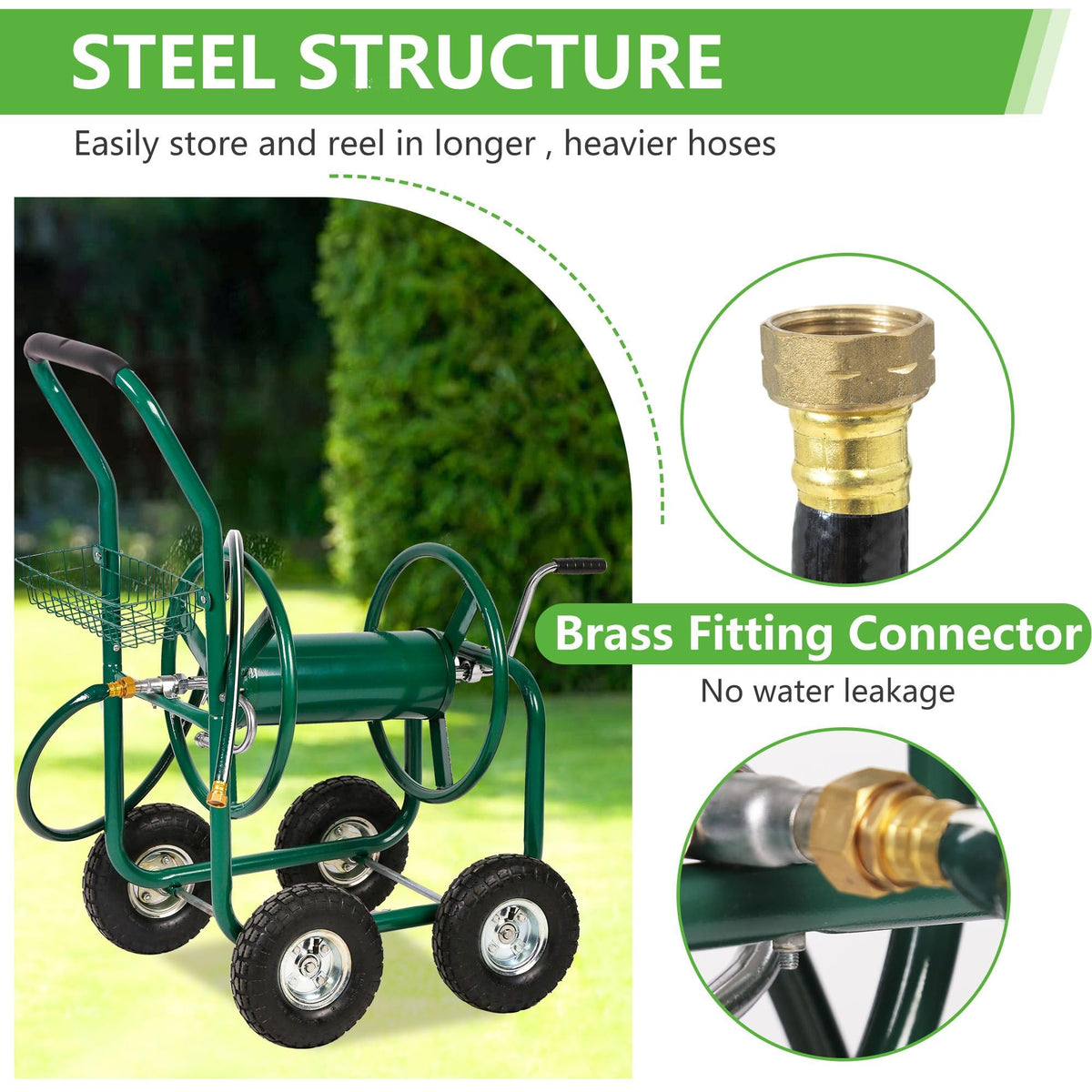 Garden Hose Reel Cart with 4 Wheels C2778