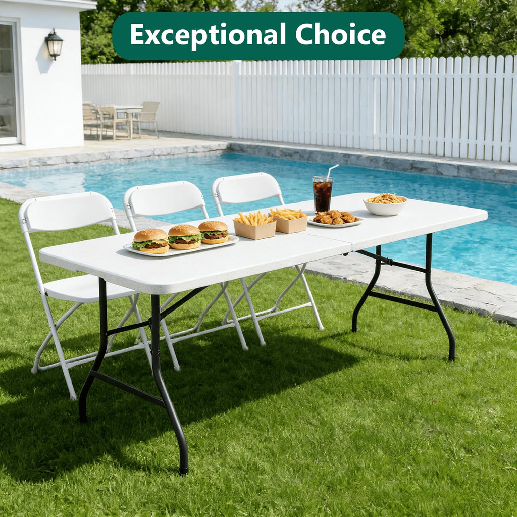 6FT White Folding Table with Steel Legs O89567