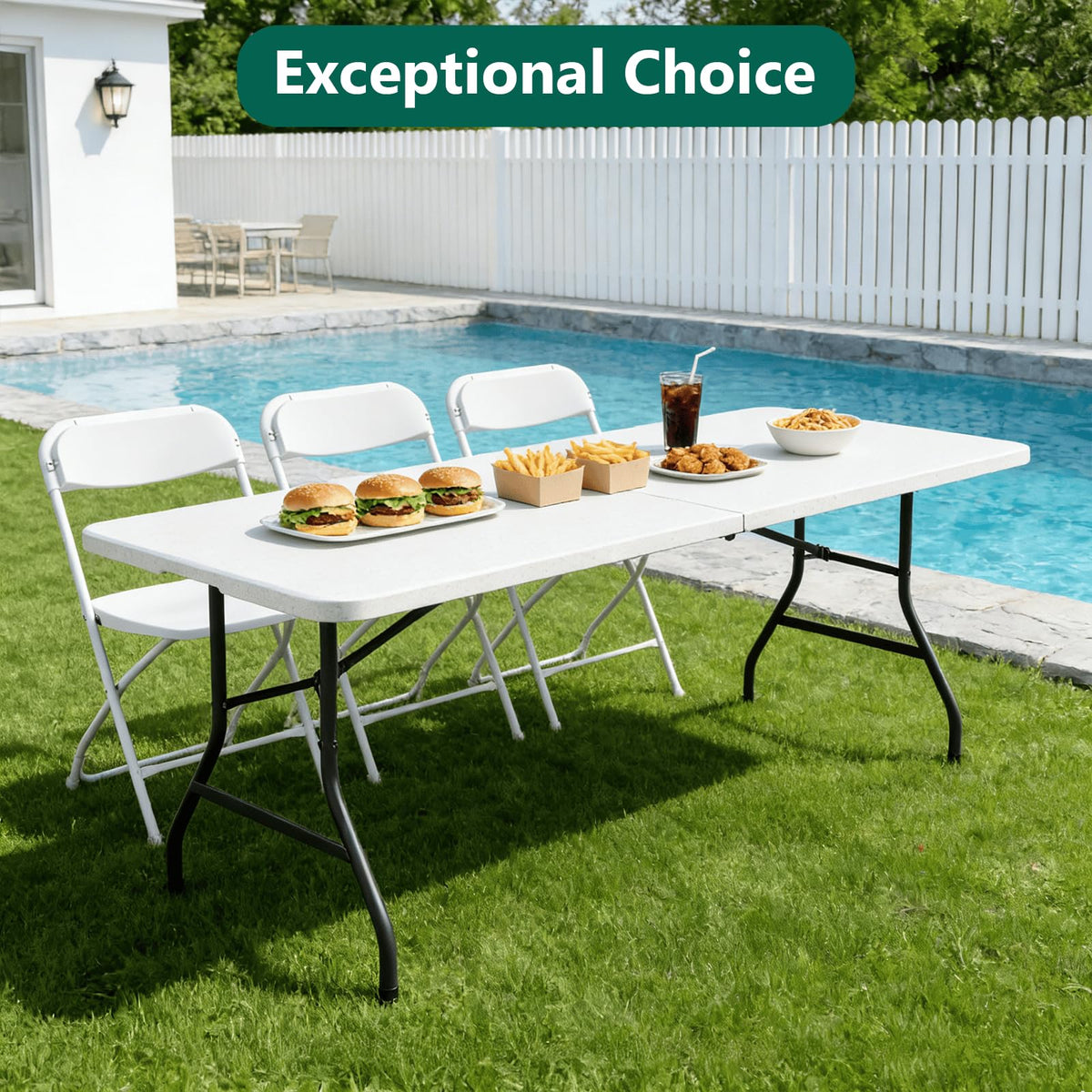 6FT White Folding Table with Steel Legs O89567