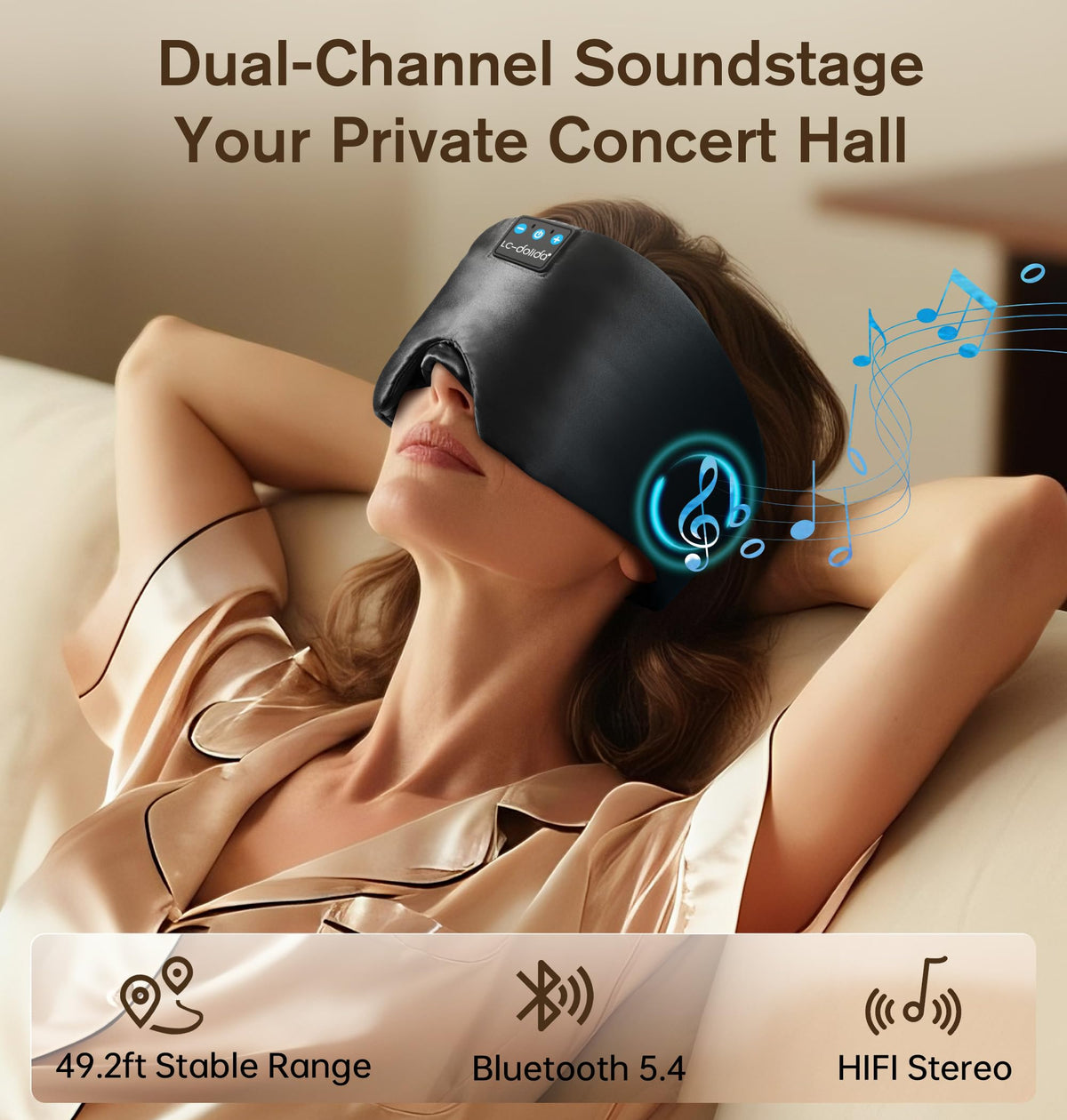 Silk Soft Sleep Mask with Bluetooth Black I7050