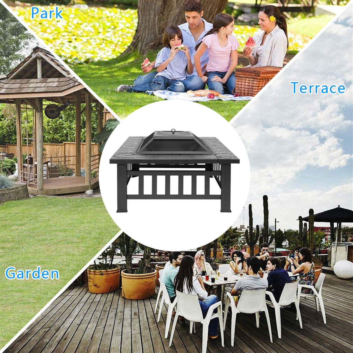 32in Square Metal Fire Pit Table I452910