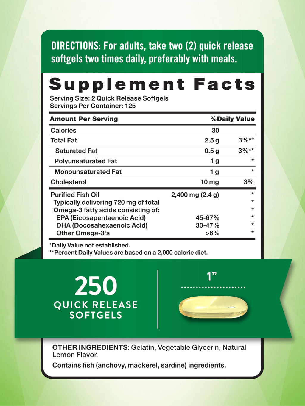Fish Oil 2400mg 250 Softgels Omega 3 Q34709
