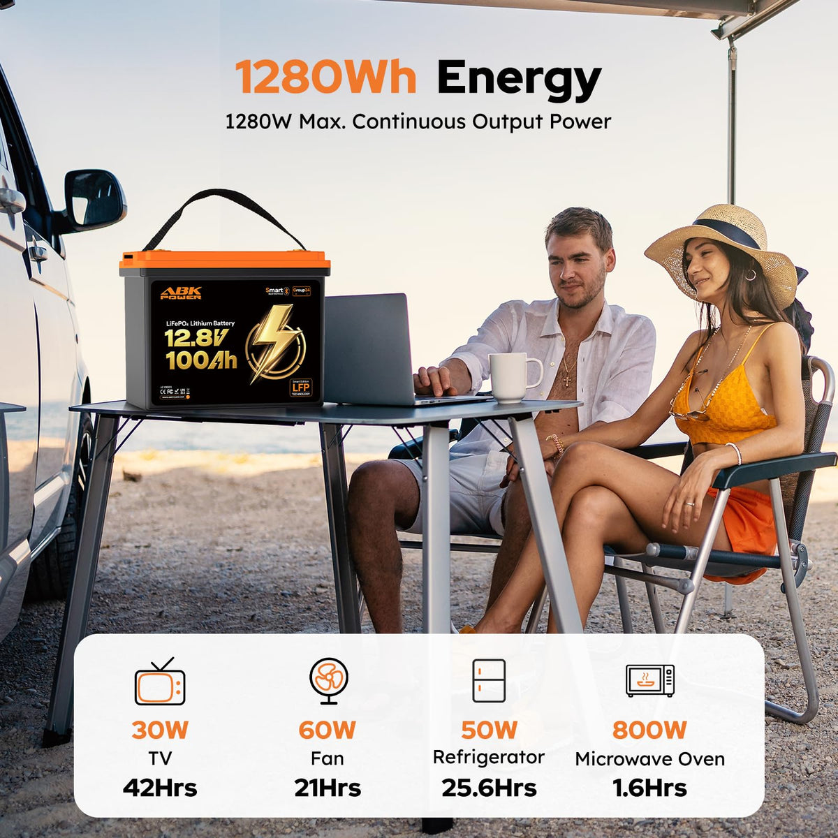 12V 100Ah LiFePO4 Lithium Battery with Bluetooth Monitoring & Low-Temp Protection A5016