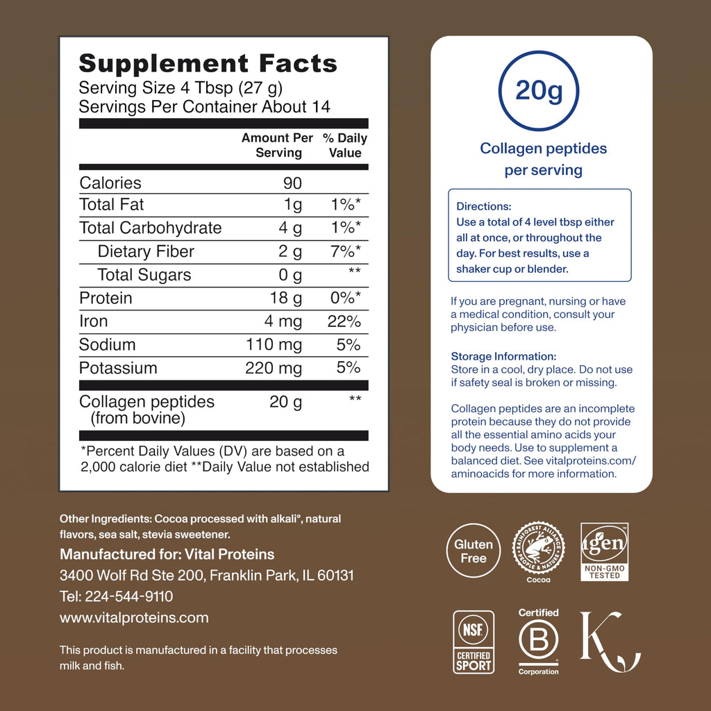 Collagen Peptides Powder, Chocolate, 13.5oz V2241