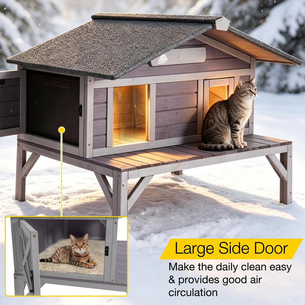 Outdoor Heated Cat House with Insulated Liner O4565