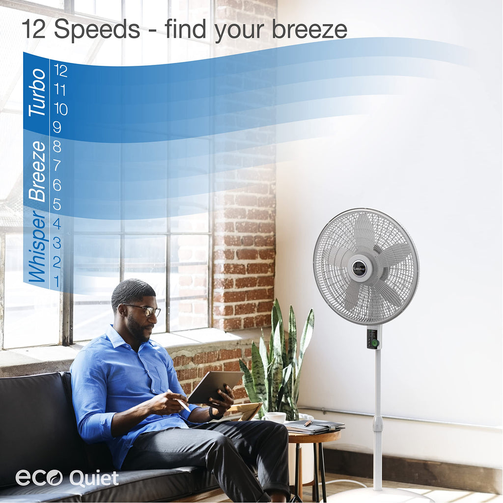 Oscillating Pedestal Fan with 12 Speeds, 8 Hour Timer, Adjustable Height, Remote Control, White Z167015