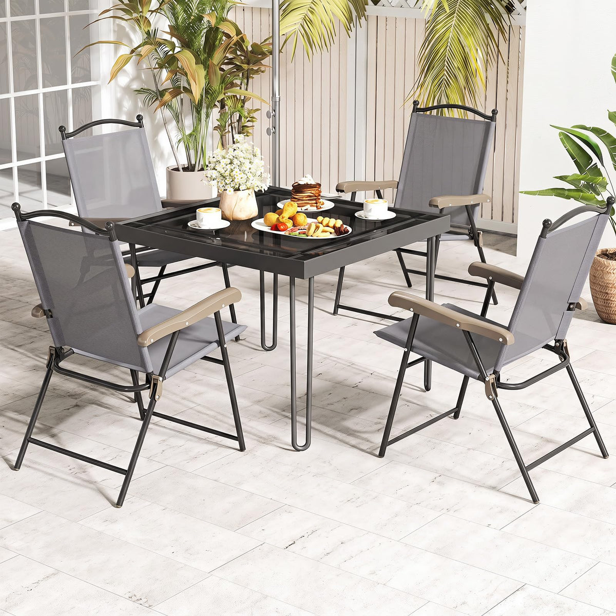 Set of 2 Grey Patio Folding Chairs W5340