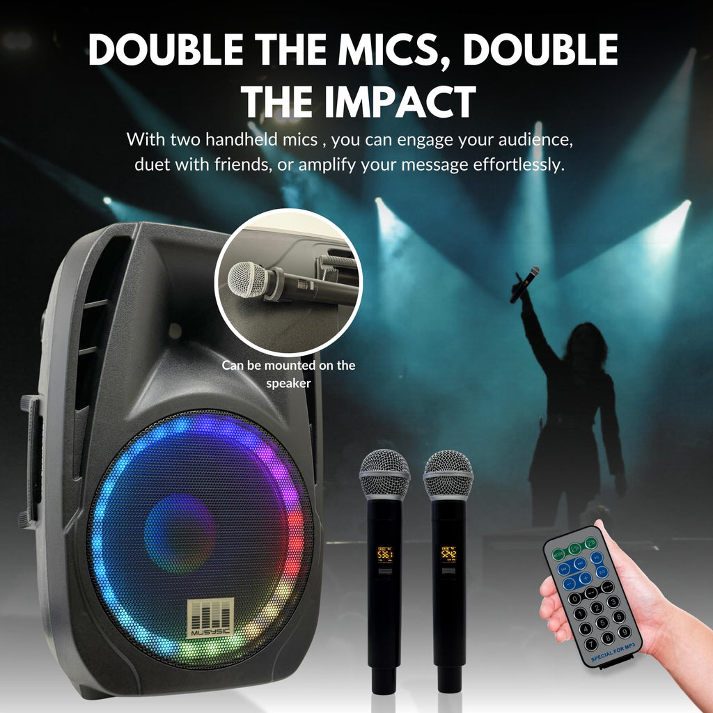 15" 2000W Portable PA Speaker System with Wireless Microphones O534763