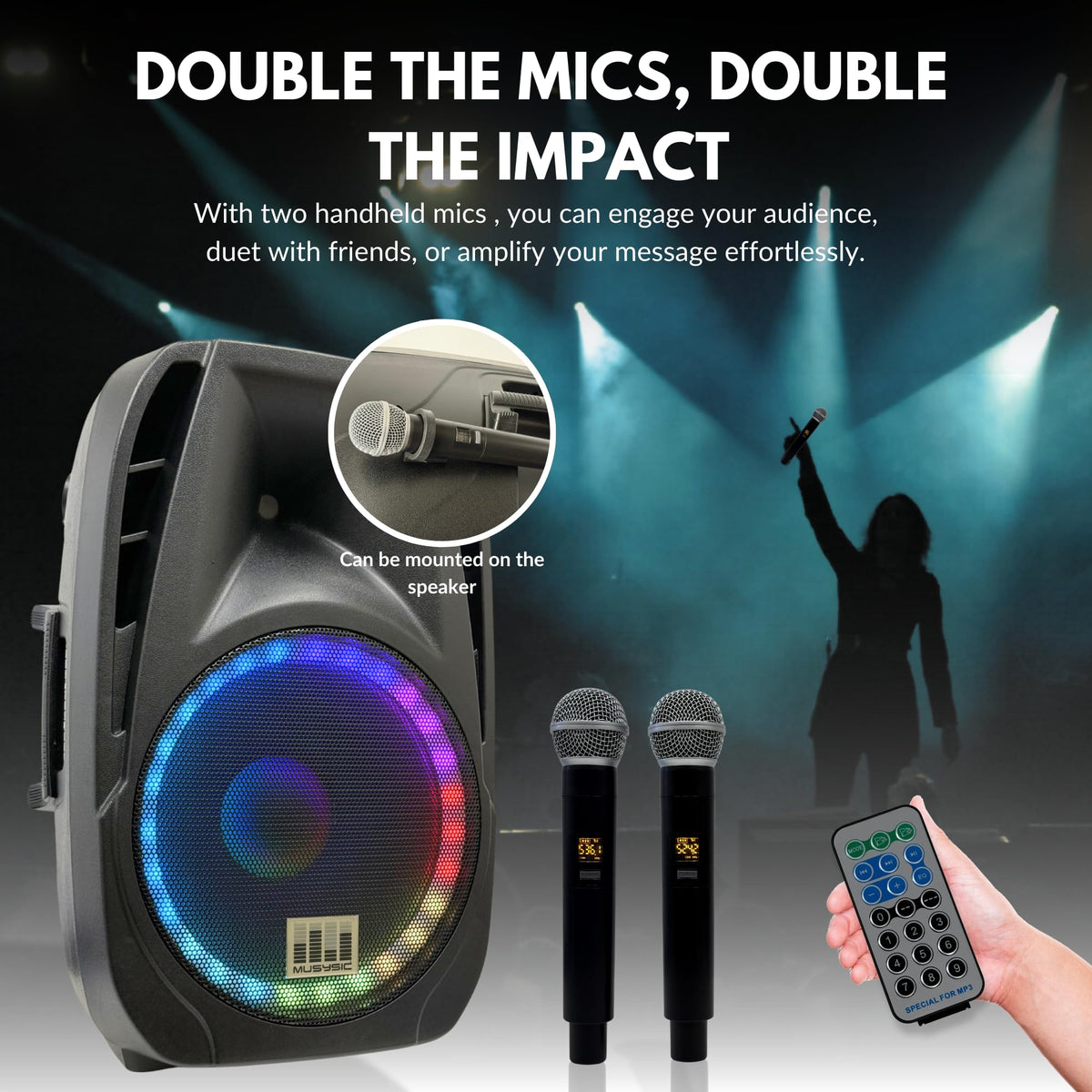 15" 2000W Portable PA Speaker System with Wireless Microphones O534763