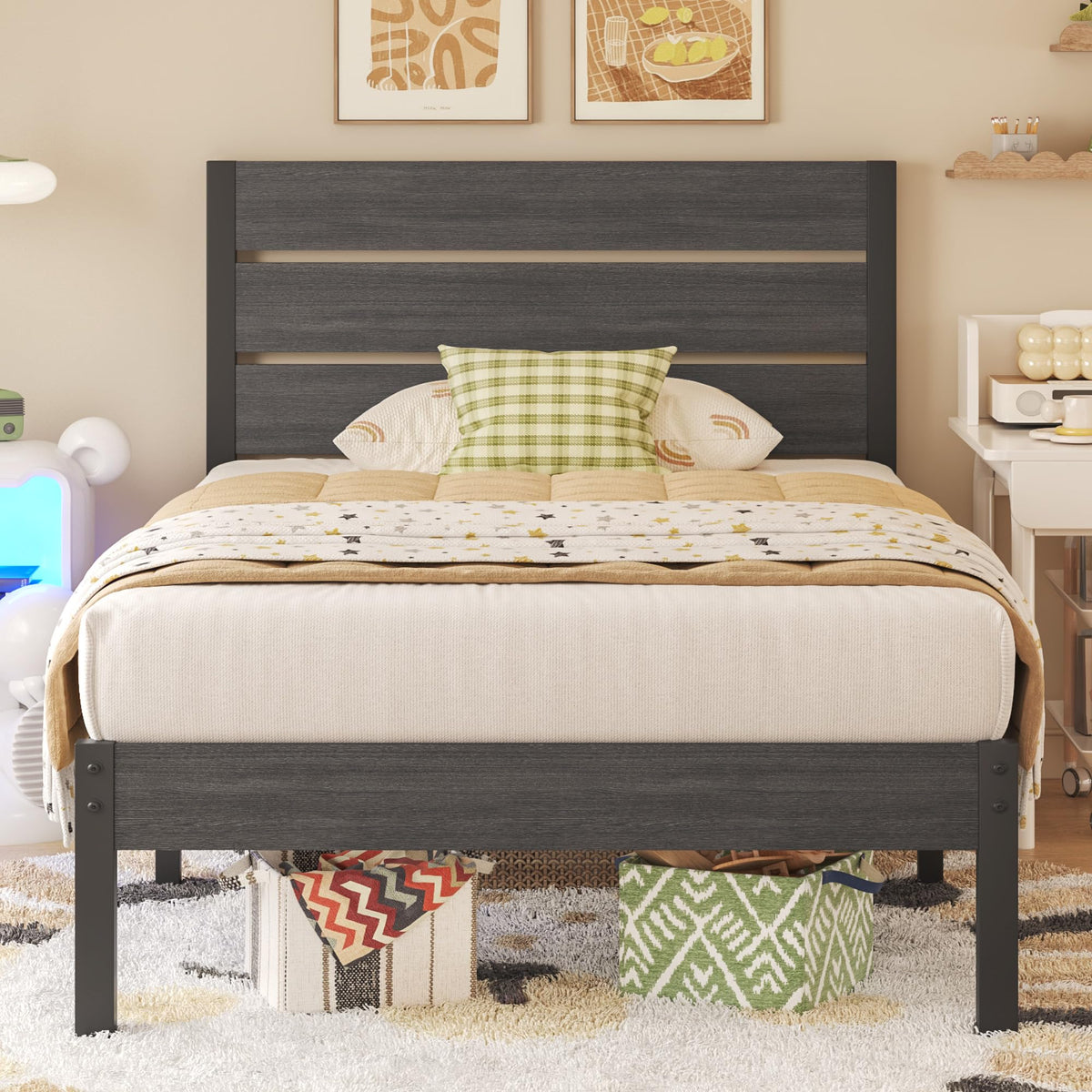 Twin Metal Bed Frame with Headboard and Under Bed Storage M933096