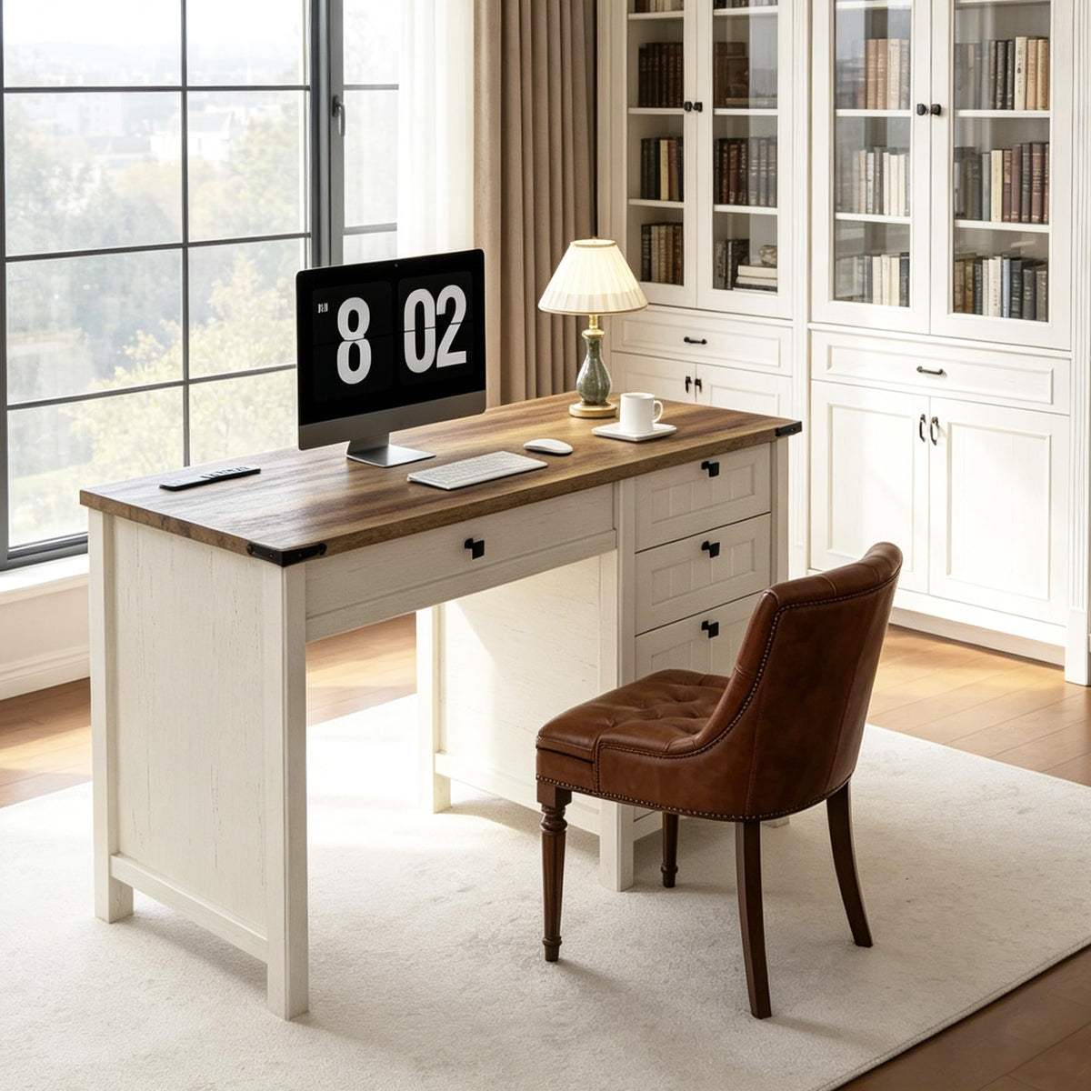 White Desk with Outlets & File Drawer D842702