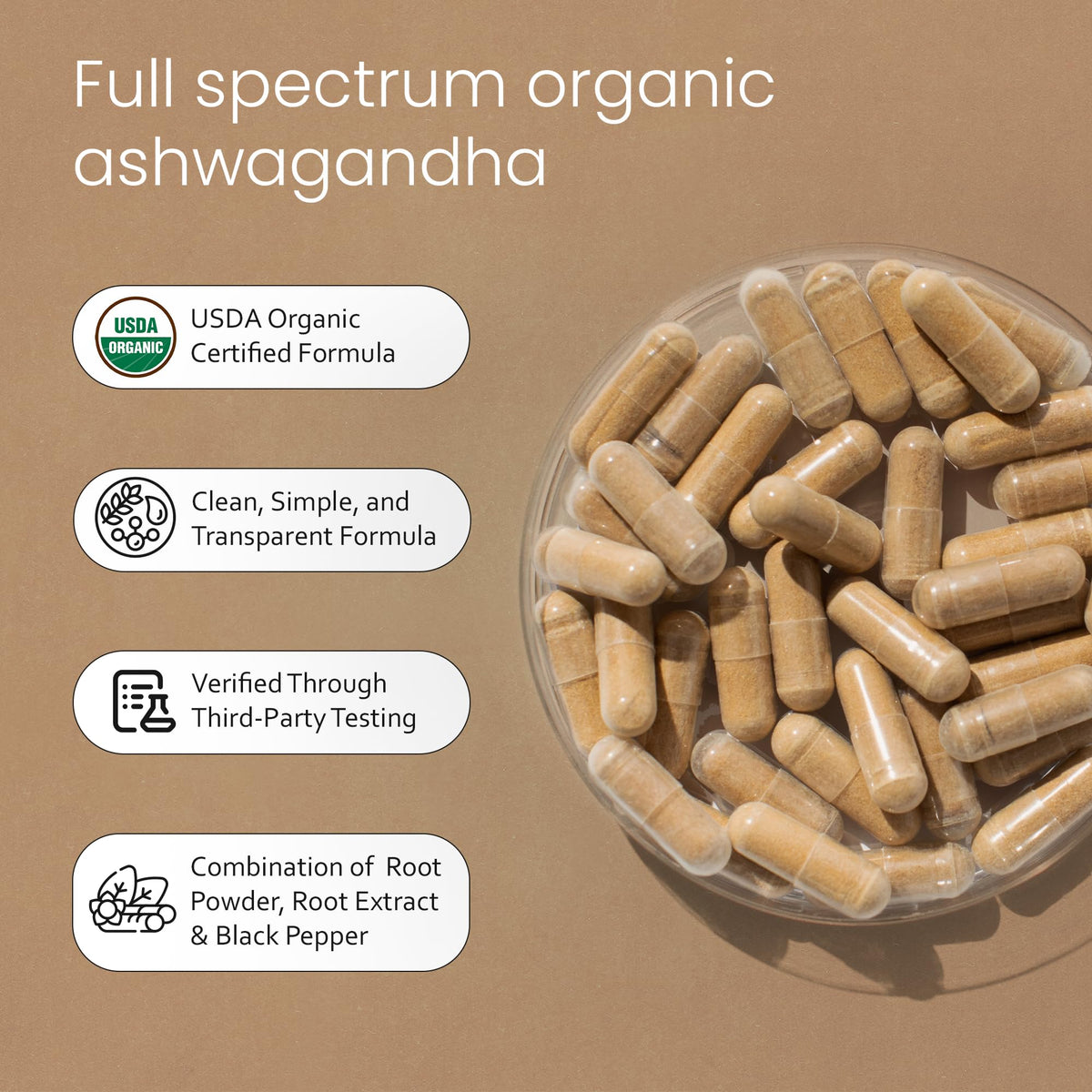 Organic Ashwagandha 2100 mg 100 Capsules Vegan Non-GMO Gluten-Free W316