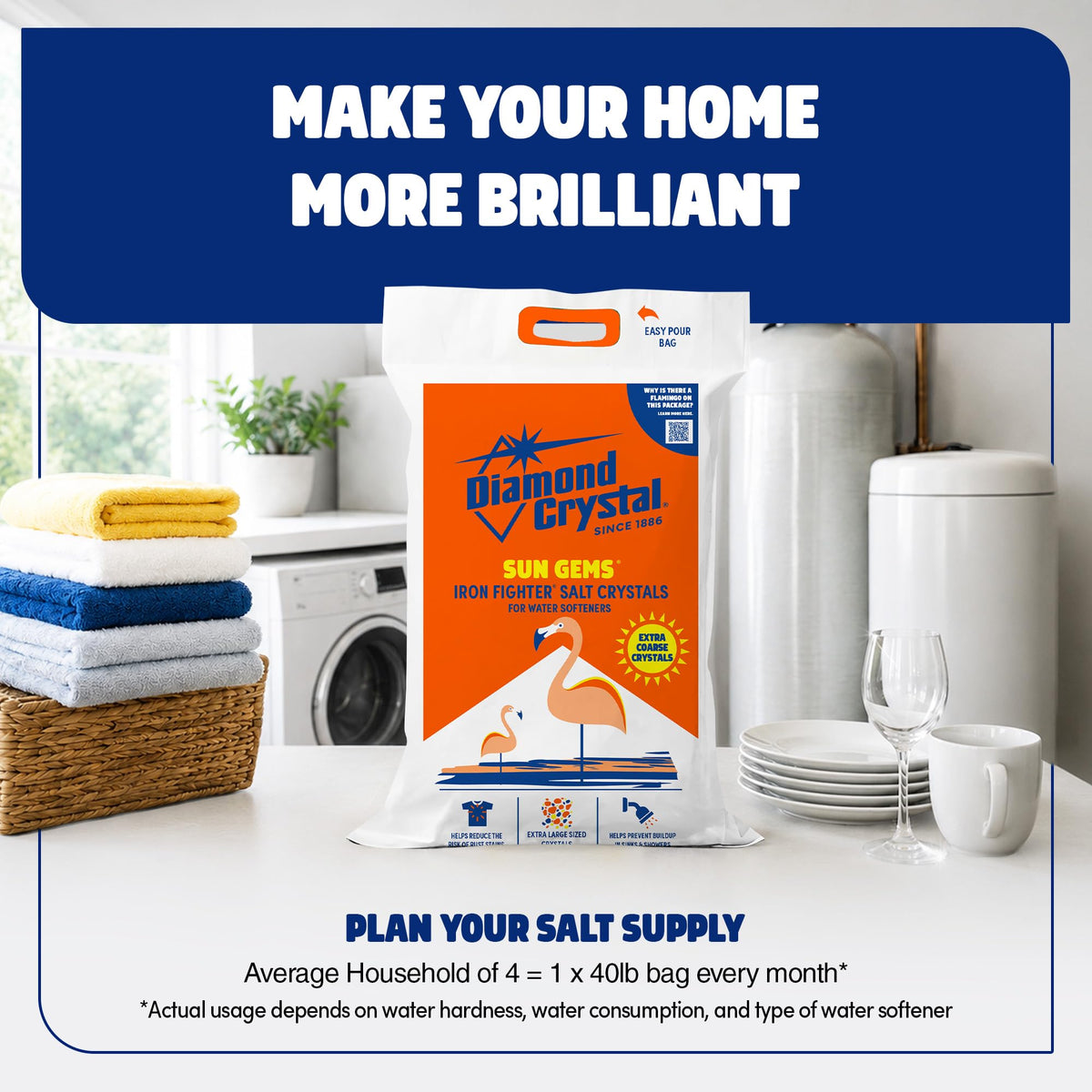 Water Softener Salt Crystals, 40 lbs U63318
