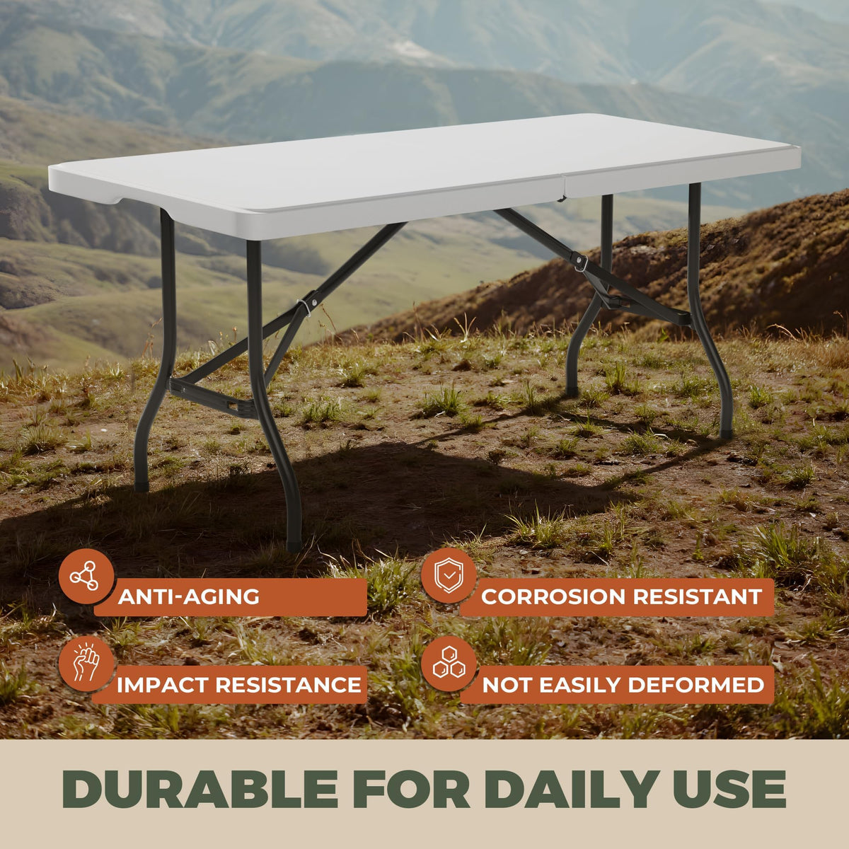 6FT Folding Table with Carry Handle, White, 1 Pack S584858
