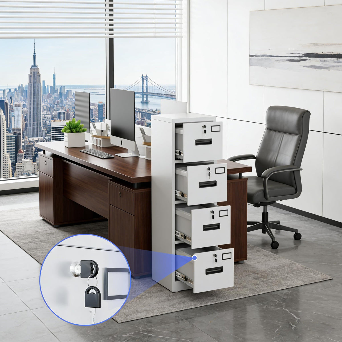 4 Drawer White Metal File Cabinet B175