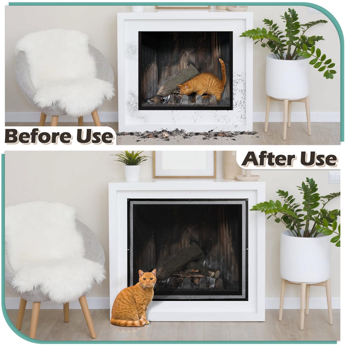 Black Magnetic Mesh Fireplace Cover H8048