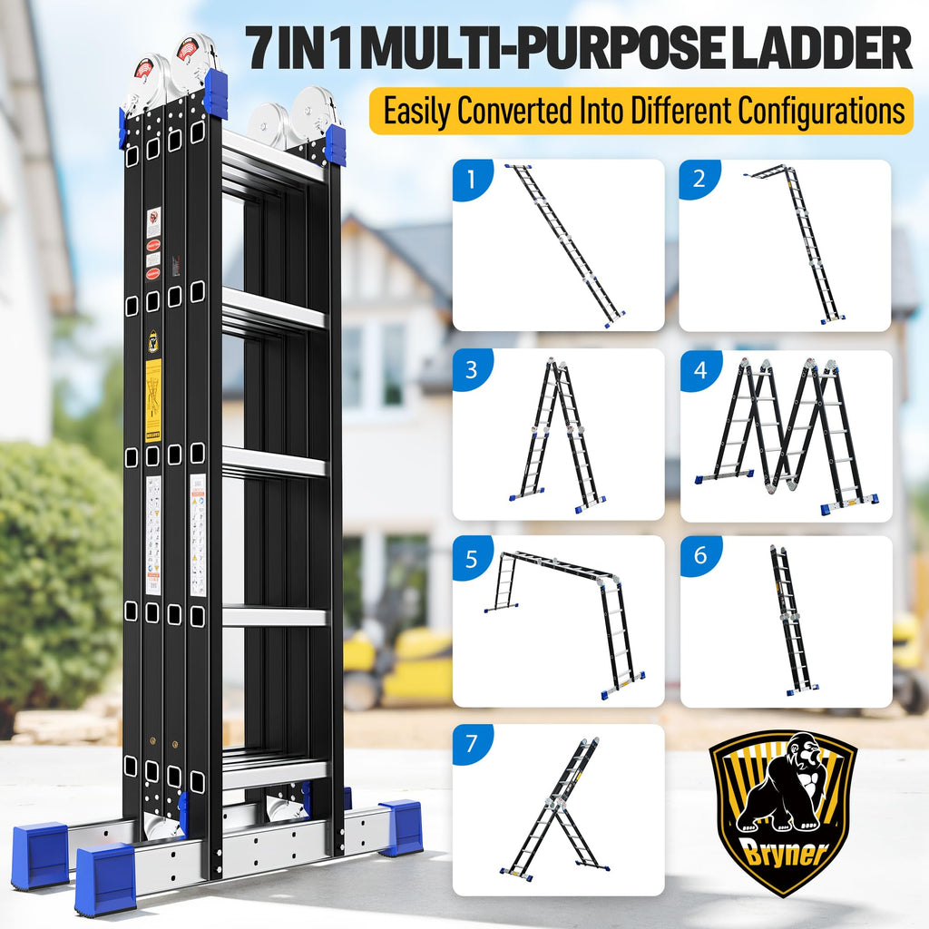 Aluminium 7 in 1 Extension Ladder 19.6Ft 330lbs P290