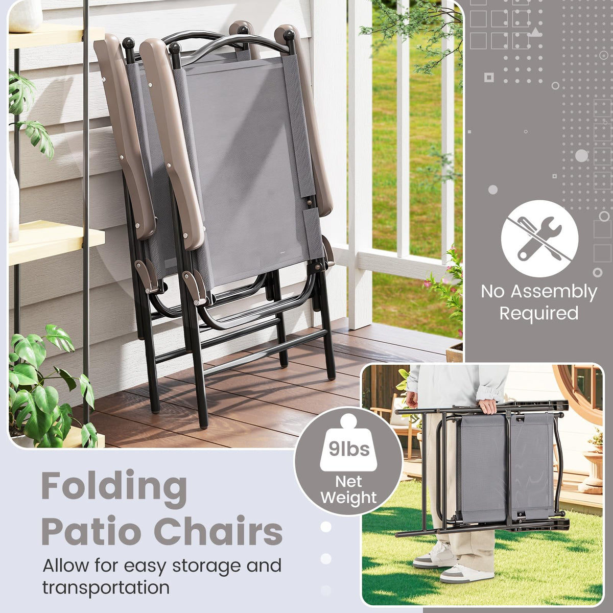 Set of 2 Grey Patio Folding Chairs W5340