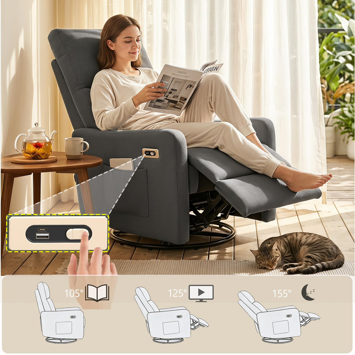 Small Power Swivel Rocker Recliner Chair I743305