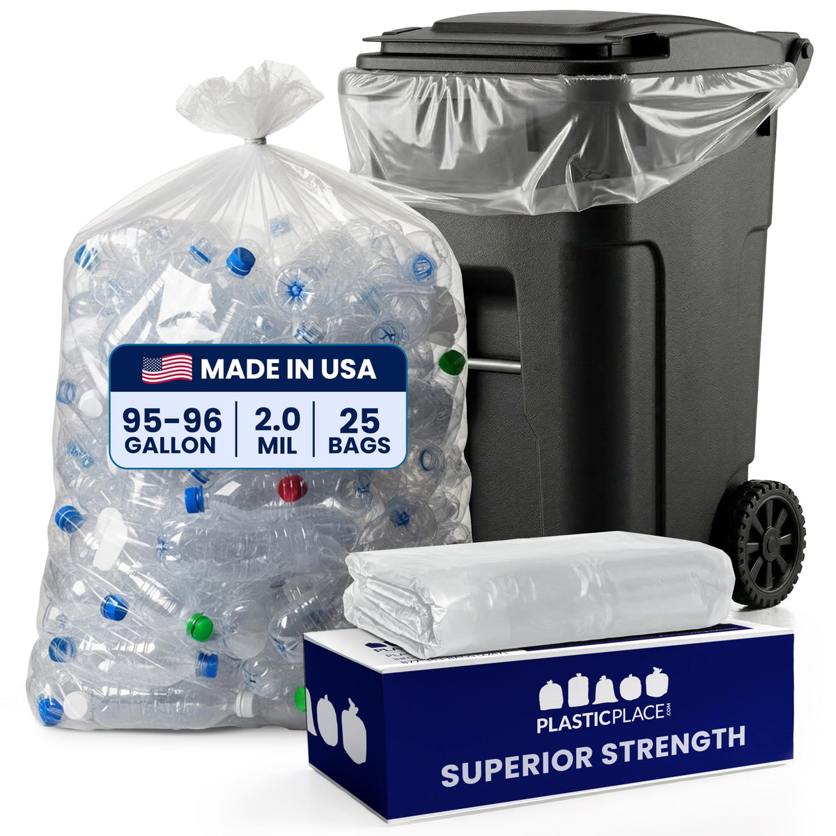 95-96 Gallon 2 Mil Clear Heavy Duty Trash Bags 25 Count W900