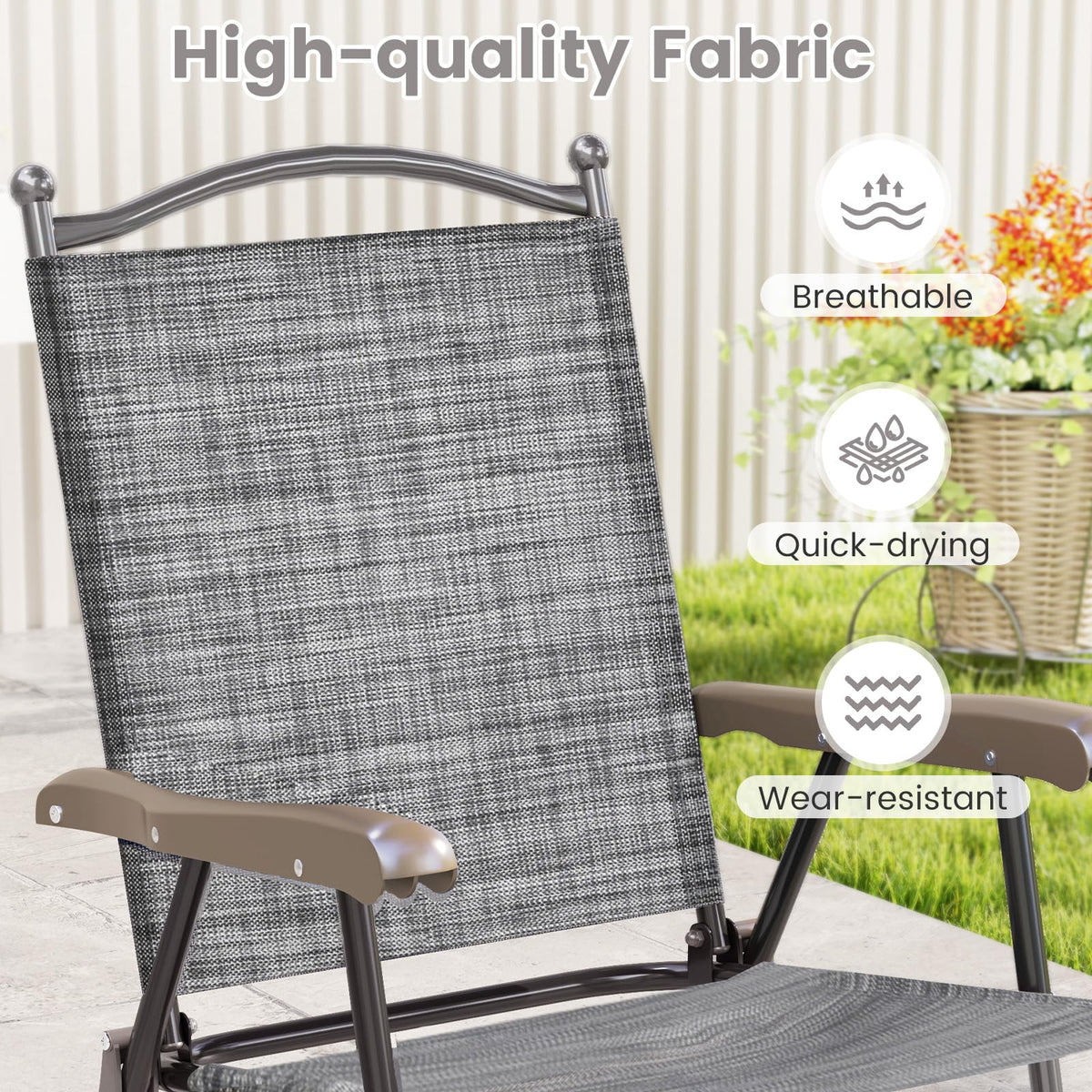 Set of 2 Grey Patio Folding Chairs W5340