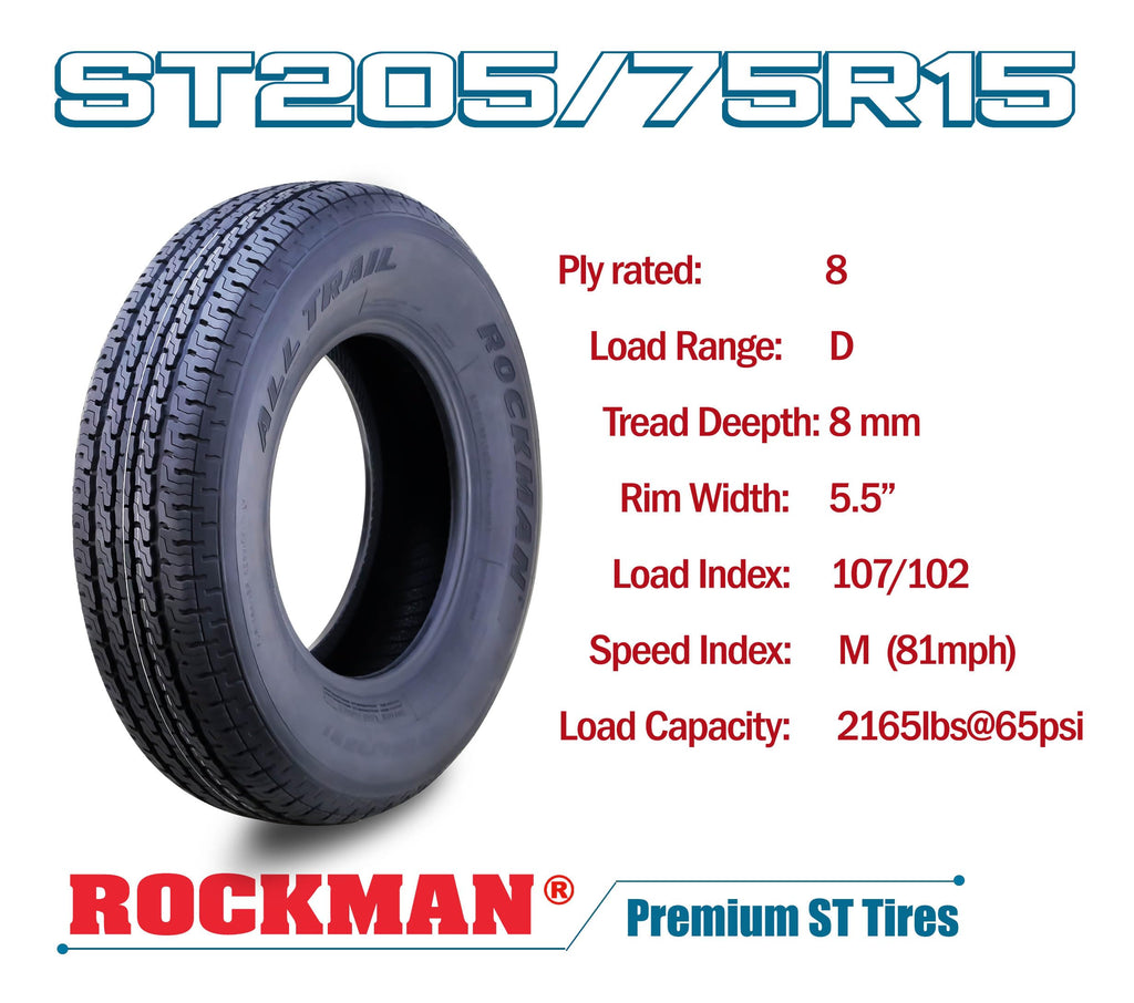ST205/75R15 8-Ply Trailer Tire Wheel Black Mod Rim Pk2 L51190