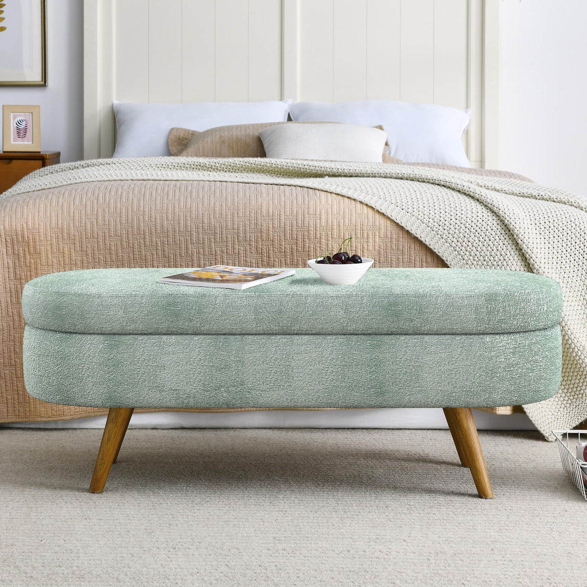 Oval Storage Bench with Rubber Wood Legs Gray B4851