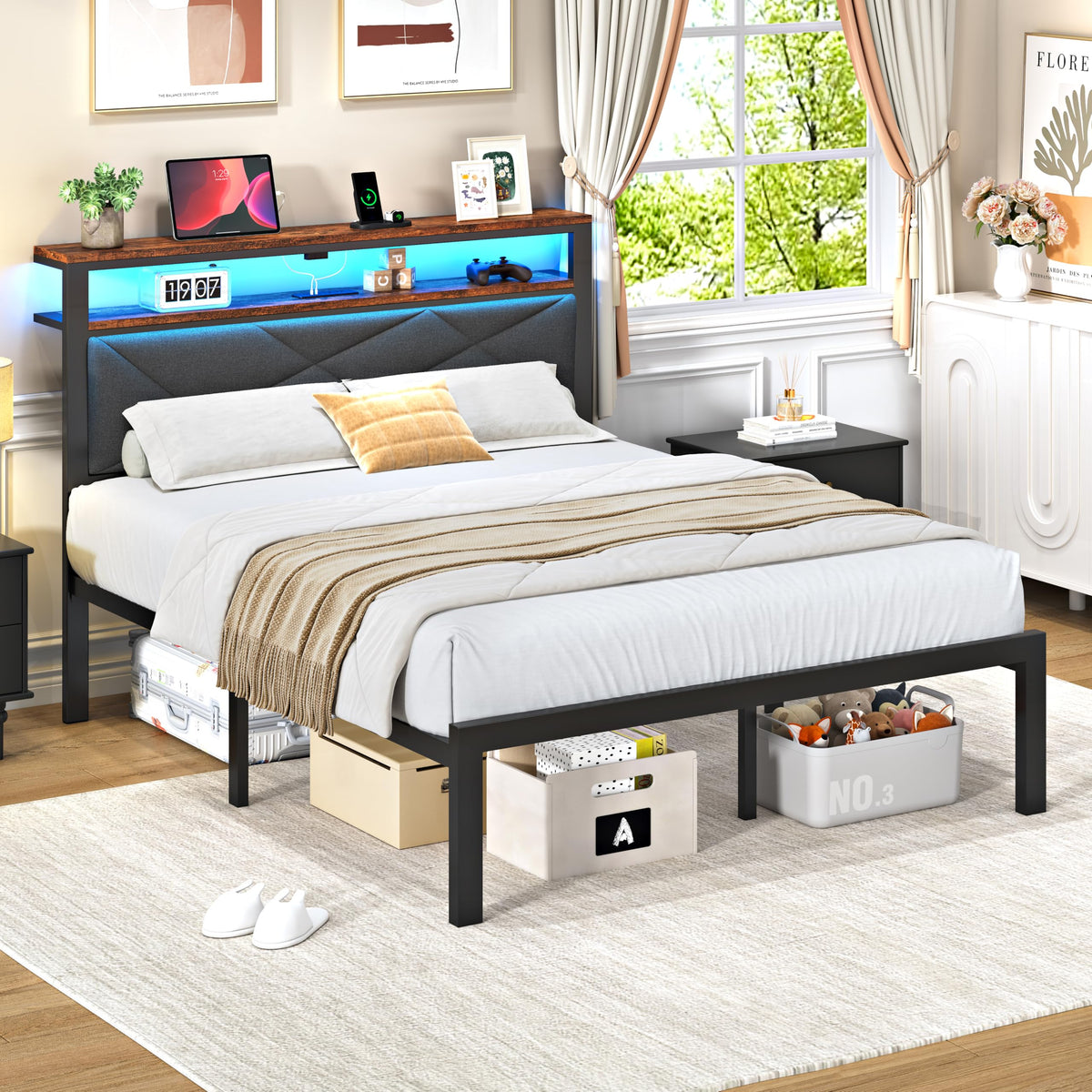 Queen Bed Frame with USB Charging Station F313295