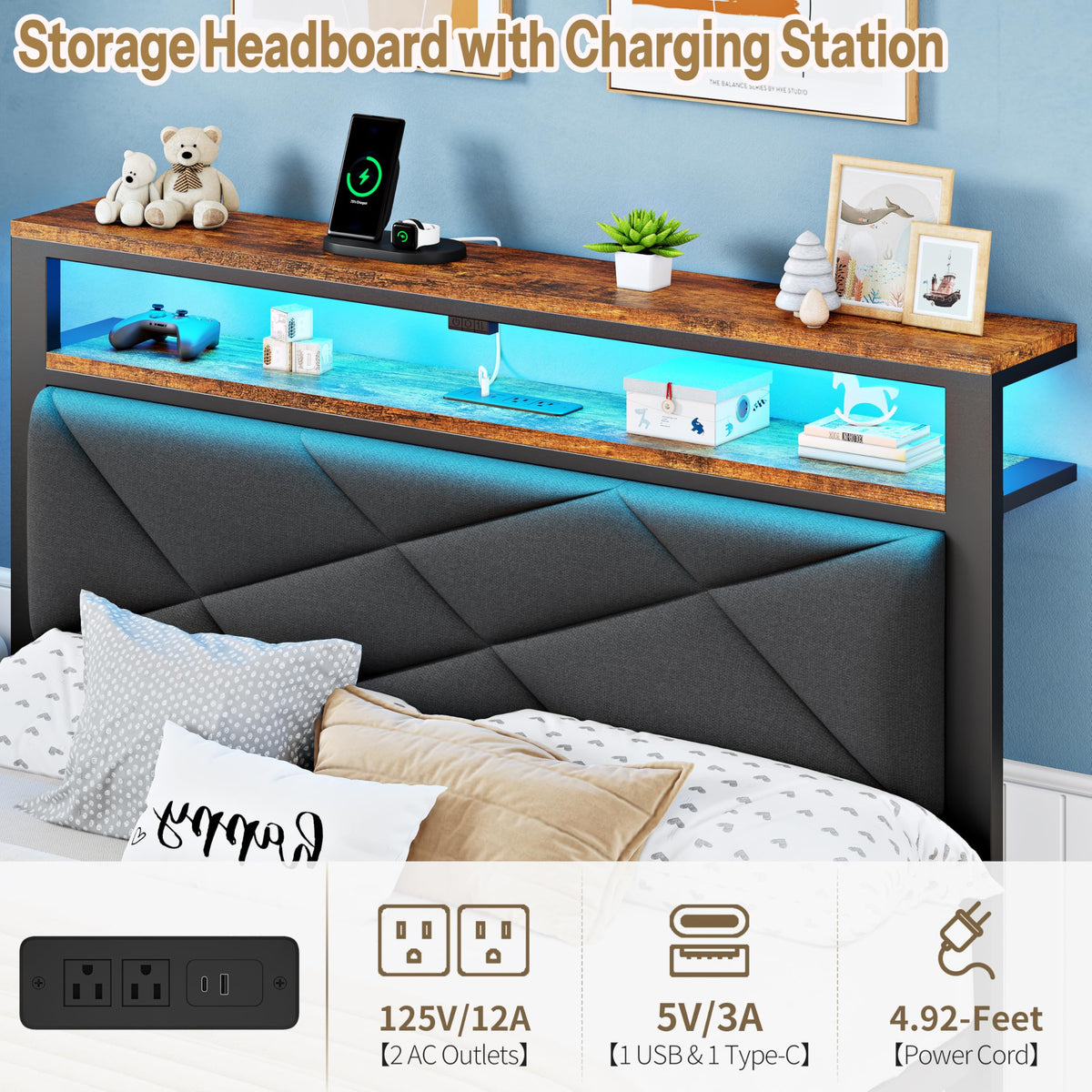 Queen Bed Frame with USB Charging Station F313295