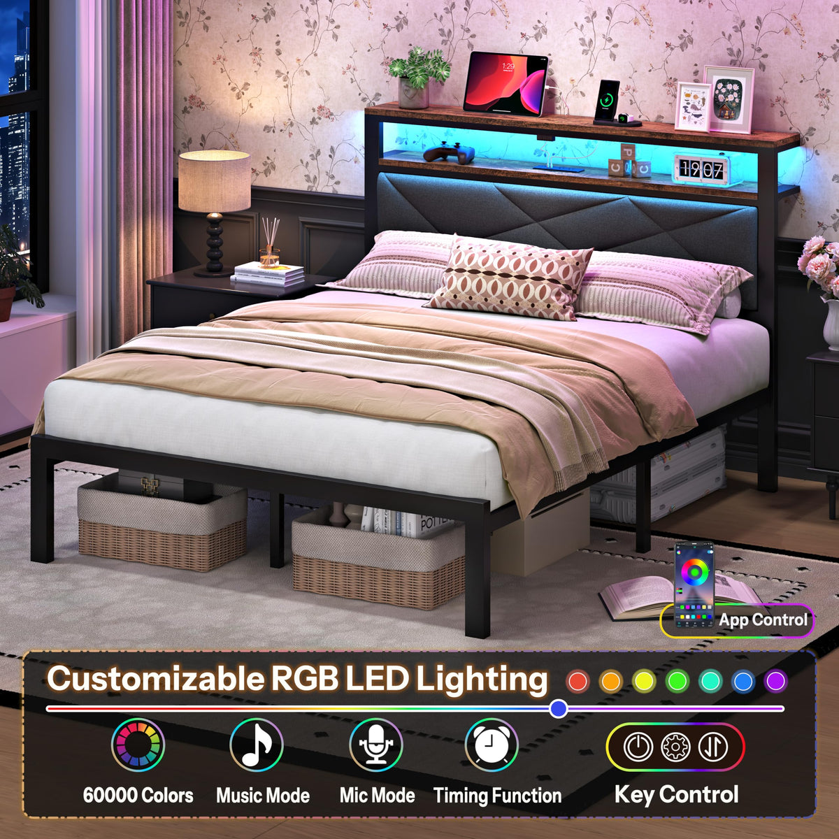 Queen Bed Frame with USB Charging Station F313295