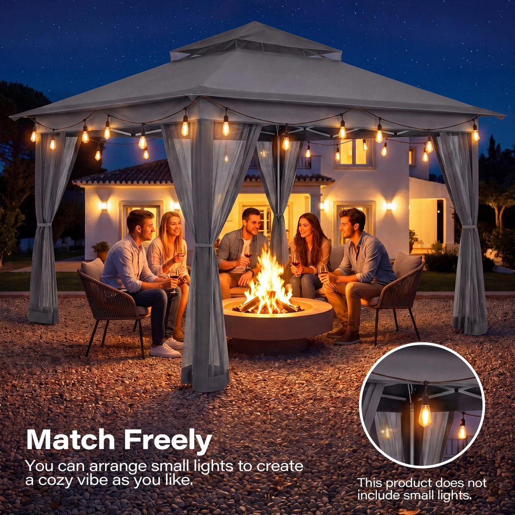 12x12 Pop Up Gazebo with Mosquito Netting and Sidewalls Grey Y6970
